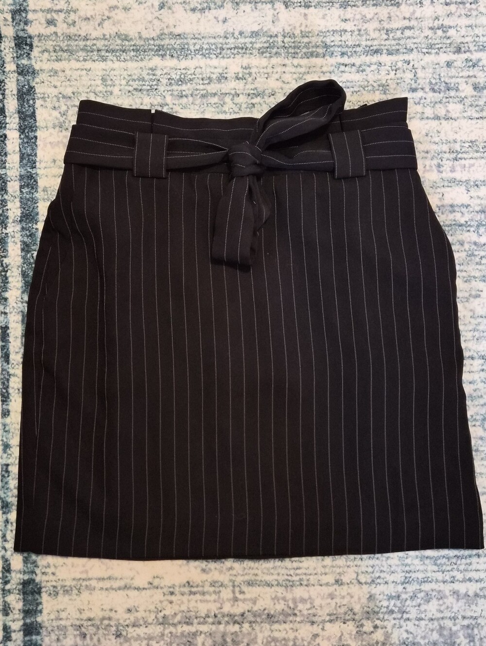 Express Black Pinstripe Tie-Waist Pencil Skirt, High Waisted